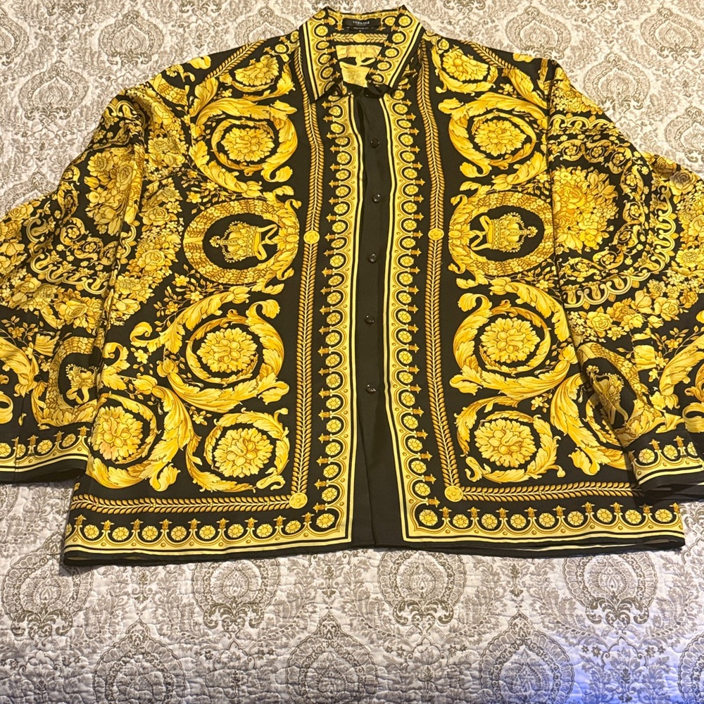 Versace Gold and Black Baroque Pattern Shirt